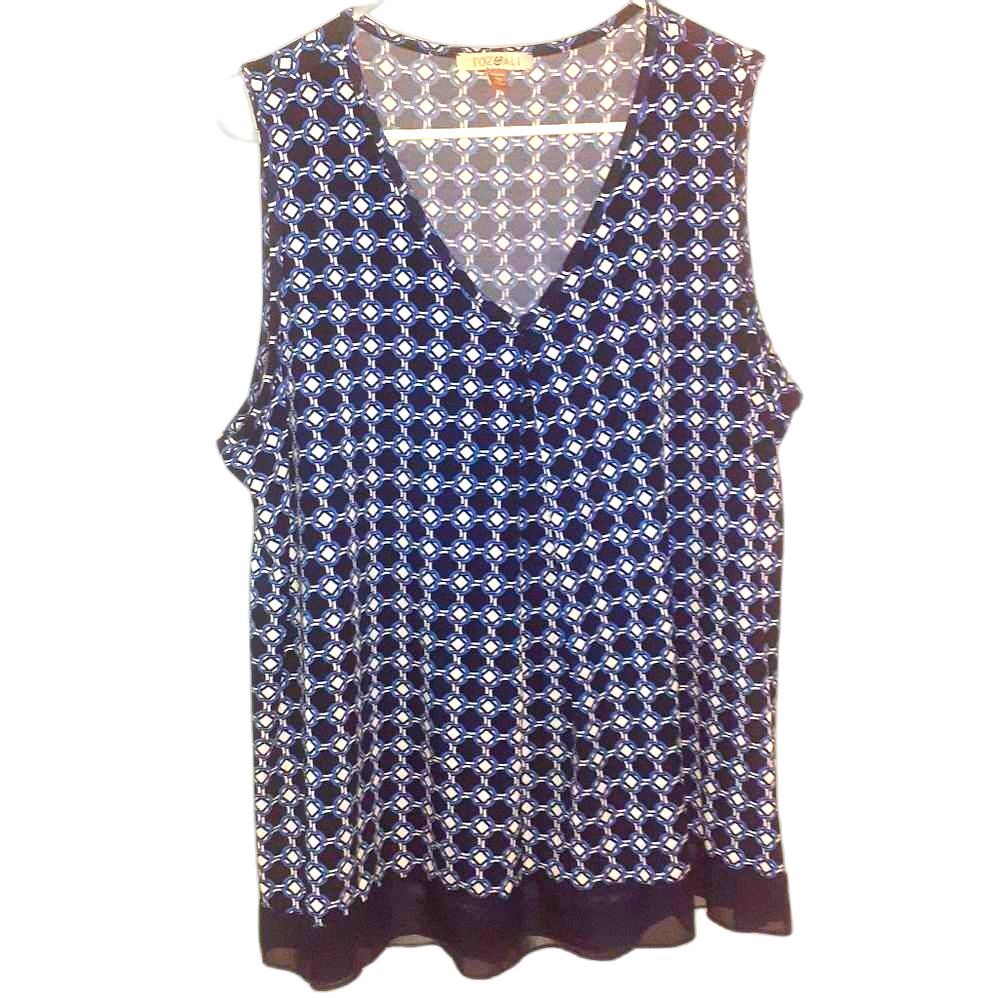 Roz & Ali 2X shirt top blouse summer top black work  career office xxl geometric